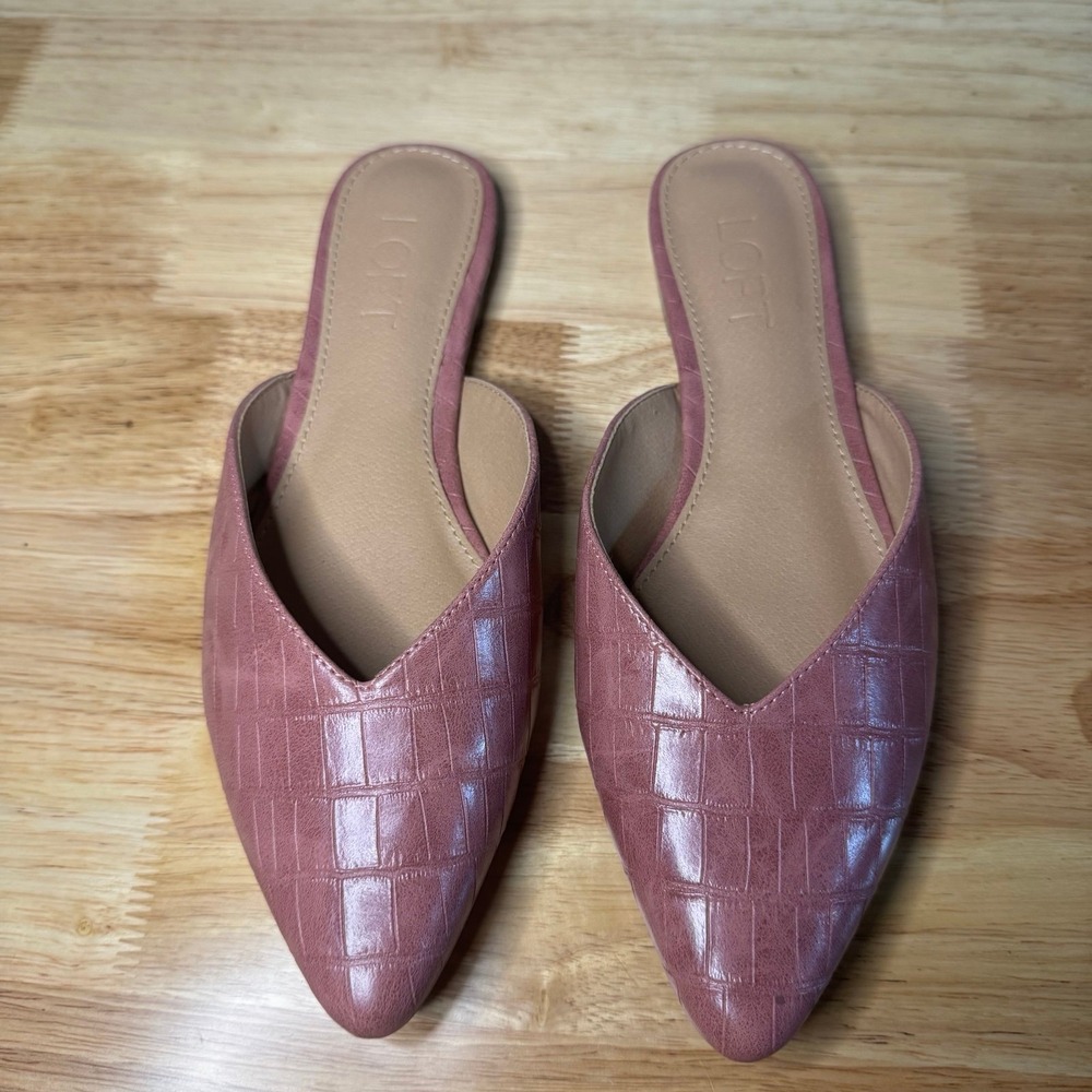 LOFT Faux Croc Pointed Toe Mules – Size 6.5